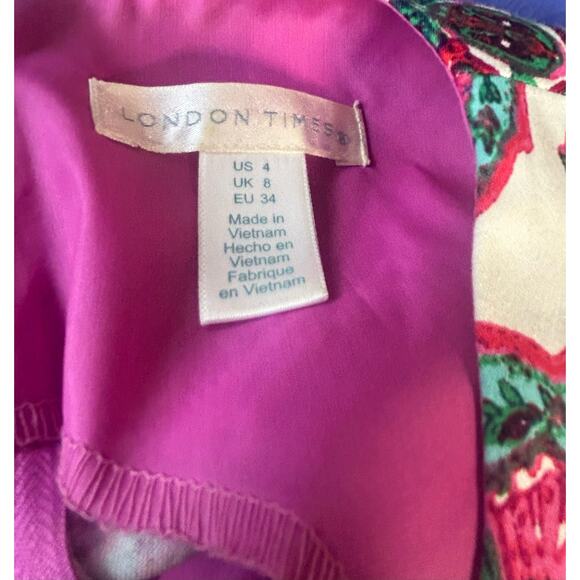 London Times Sheath Dress Size‎ 4 Multicolor Floral Boat Neck Sleeveless - Picture 3 of 7